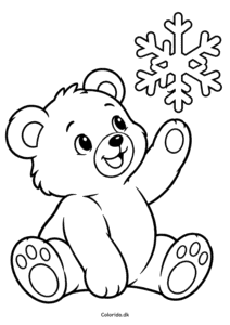 Bamse fanger et snefnug – nem tegning til print