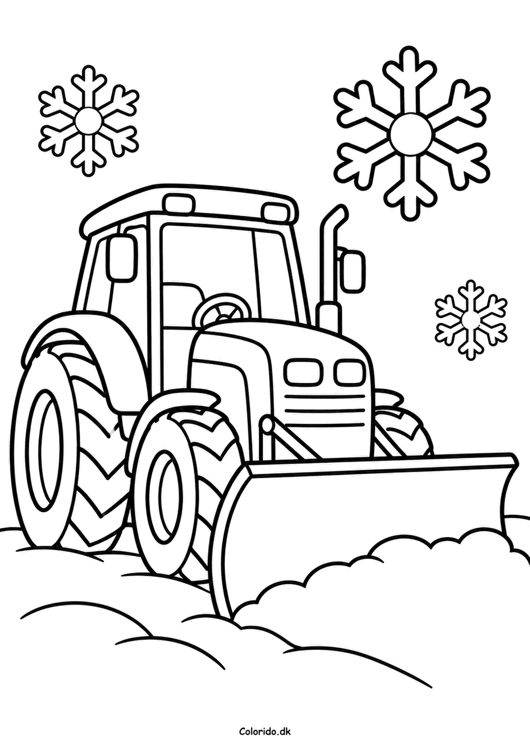 Traktor i sneen – nem vintertegning