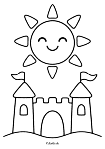 Sol over et sandslot – let sommertegning til print