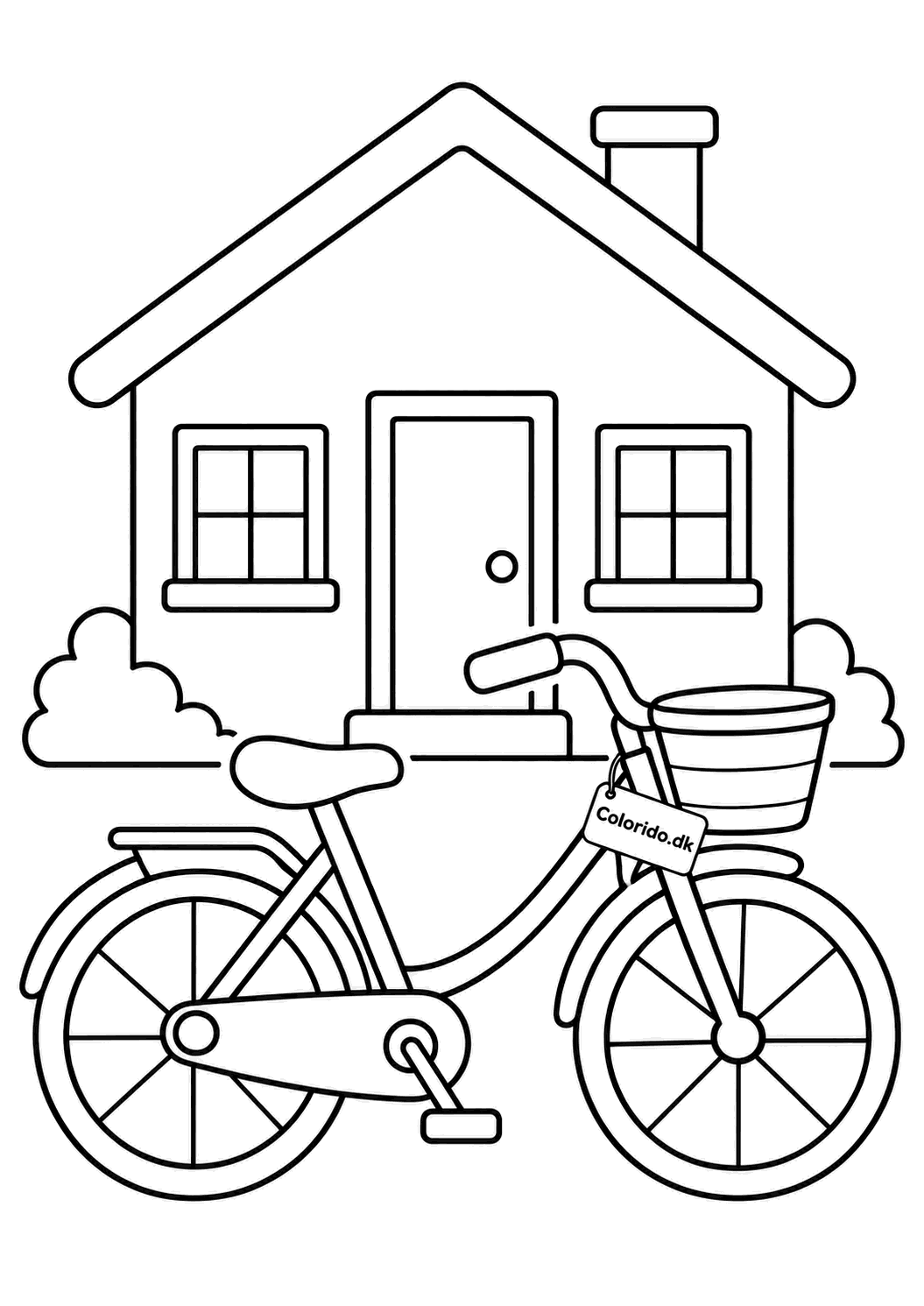 Cykel foran huset – nem tegning til børn