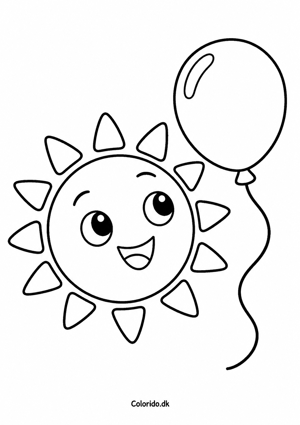 Sol og en flyvende ballon – nem malebogstegning