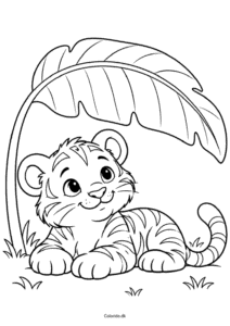 Tiger under et bananblad – enkel jungletegning