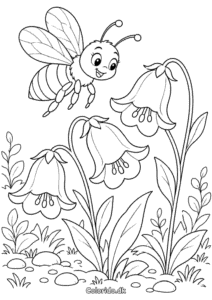 Bi samler nektar – blomstertegning til print