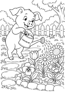 Gris vander blomster i haven – tegning til print