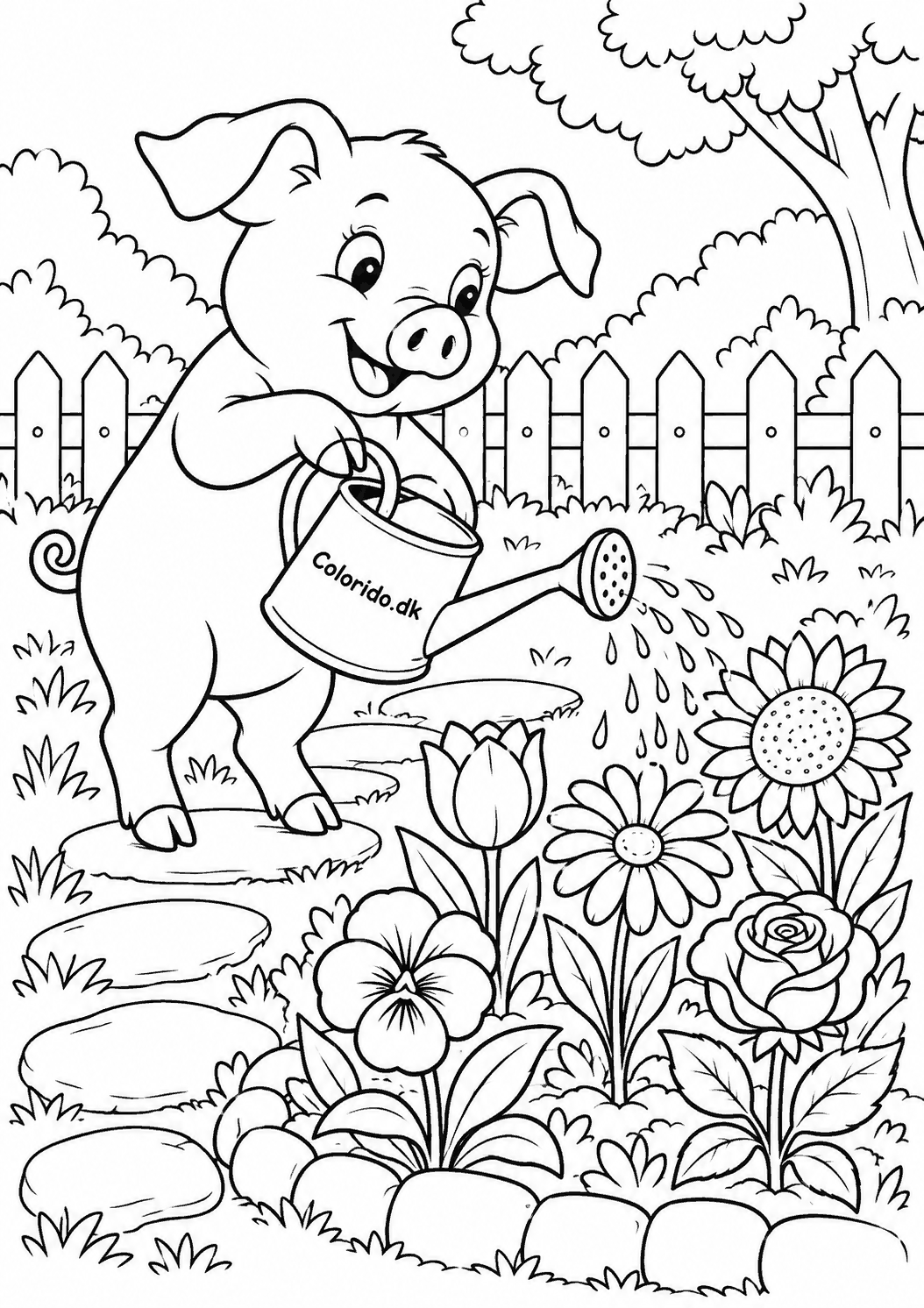 Gris vander blomster i haven – tegning til print