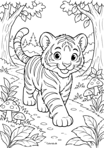 Tiger på skovtur – tegning til 5-årige