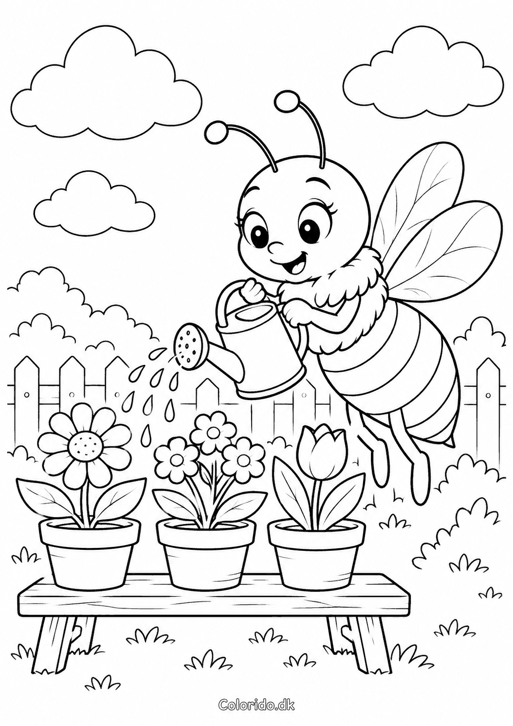 Bi vander blomster – gratis havetegning