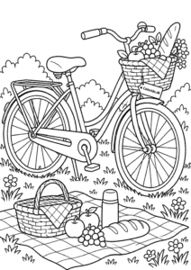 Cykel med picnic i kurven til farvelægning