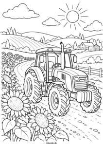 Traktor ved solsikkemarken – farvelægning