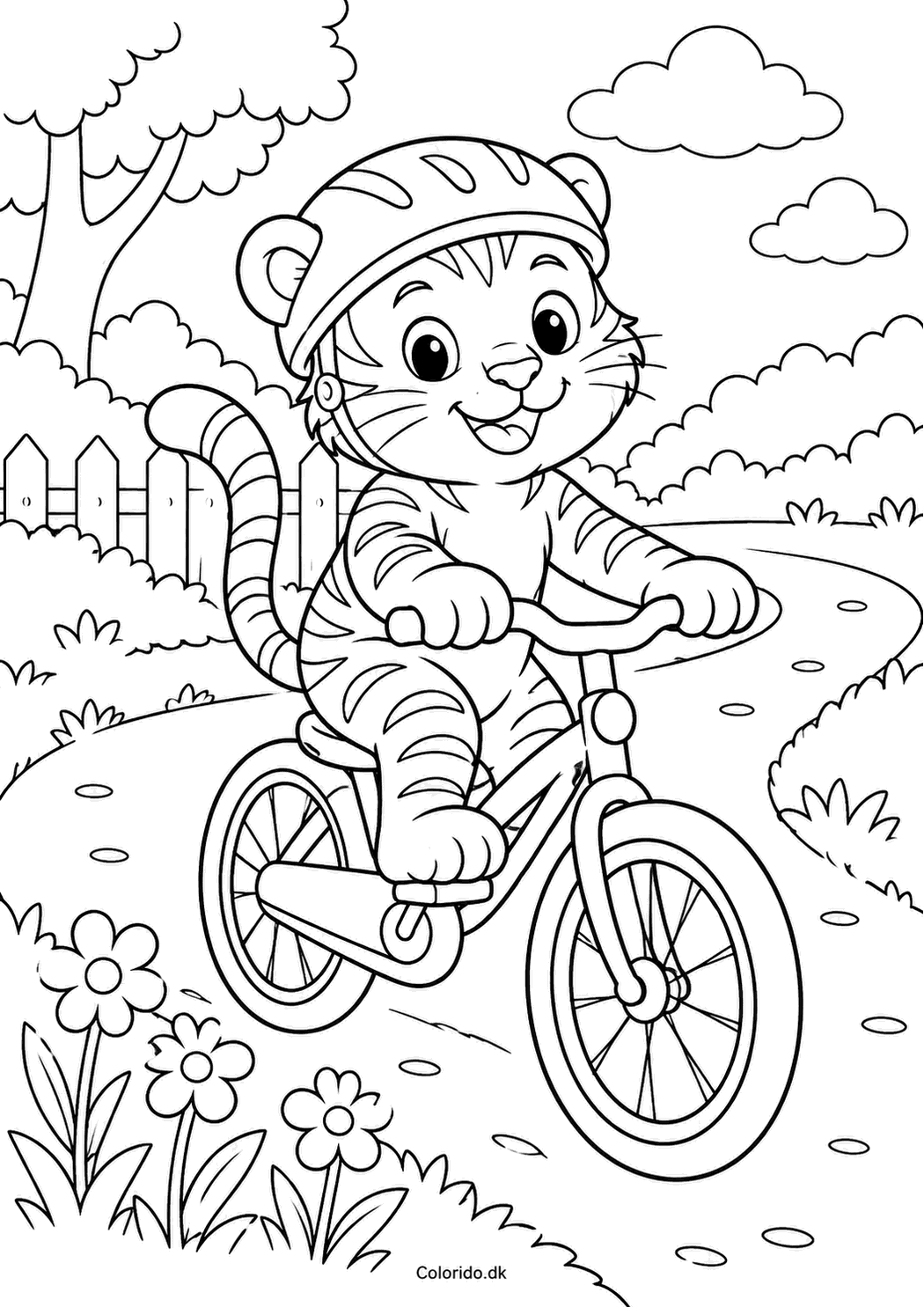 Tiger på cykel – sjov tegning til børn
