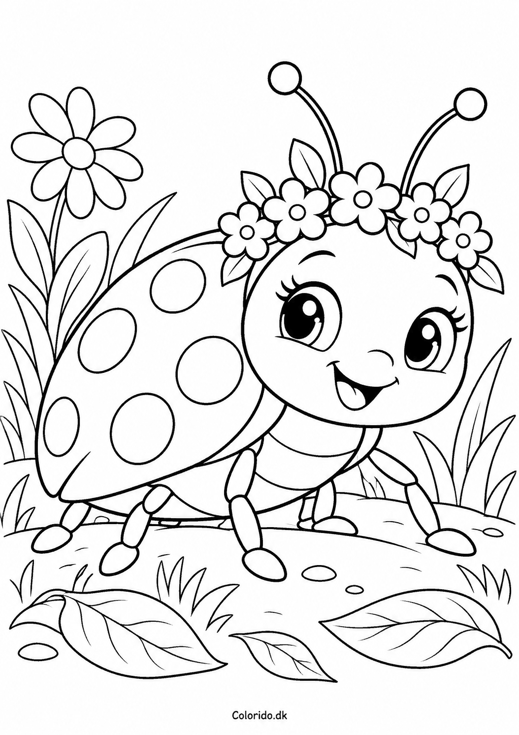 Mariehøne med blomsterkrone til print