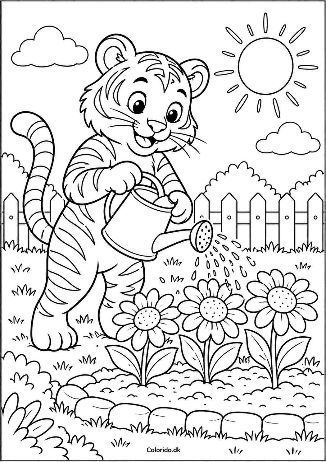 Tiger vander blomster – havetegning til print