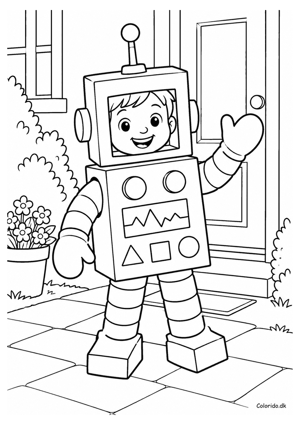Robotkostume til fastelavn – tegning for børn