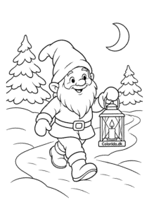 Nisse går med lanterne – hyggelig juletegning