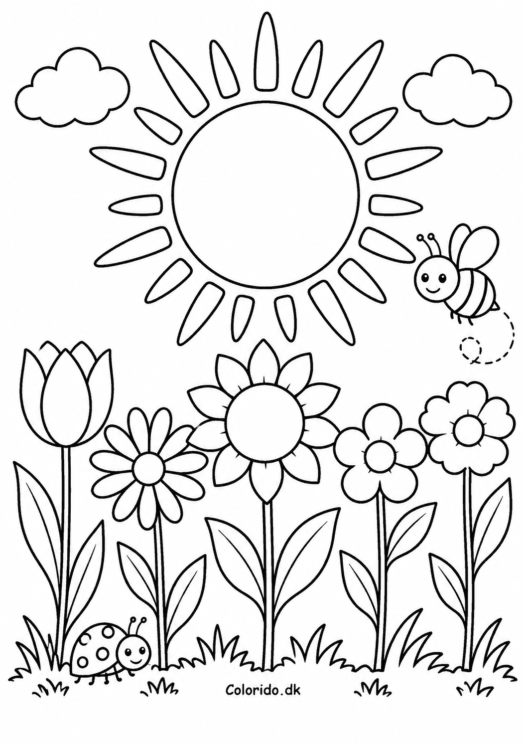Sol over blomsterengen – sommertegning for børn