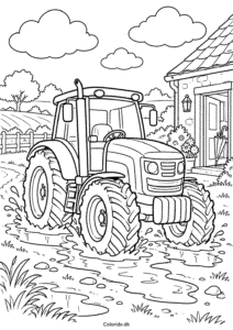 Traktor i regnvejr – farvelægning til print