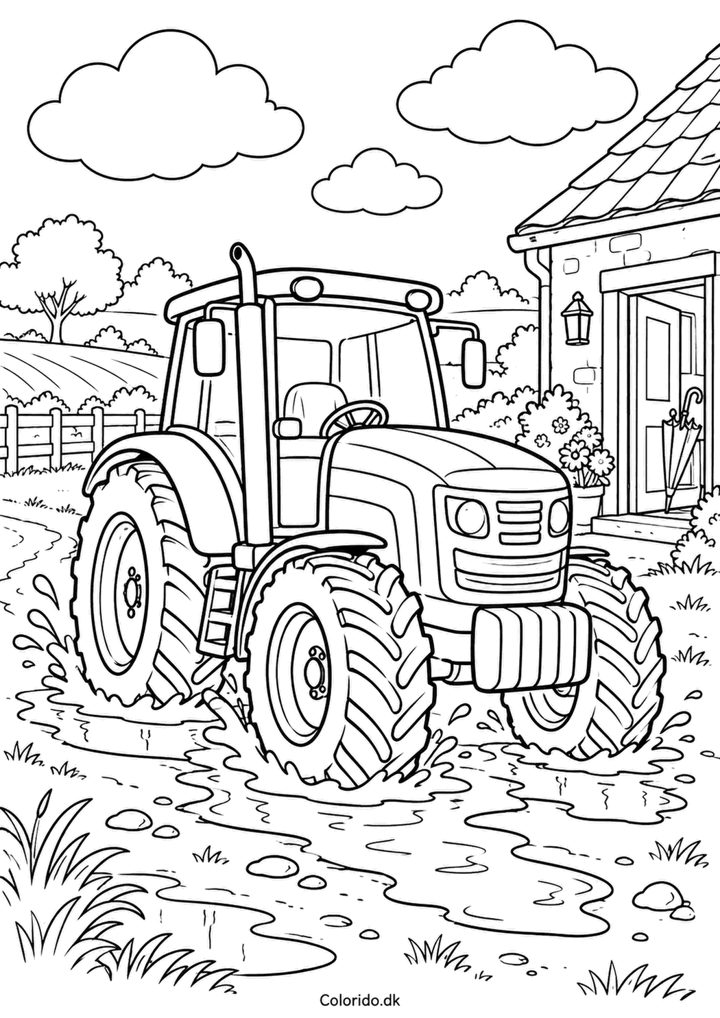 Traktor i regnvejr – farvelægning til print