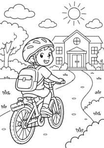 Cykel på vej til skole – tegning til print