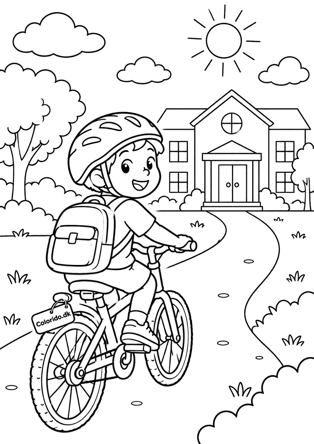 Cykel på vej til skole – tegning til print