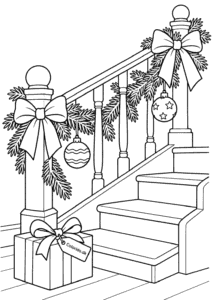 Juleguirlande på trappen – julepynt til print