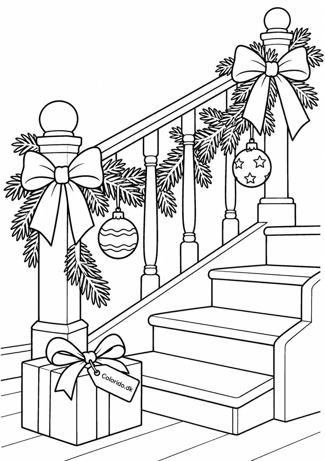 Juleguirlande på trappen – julepynt til print