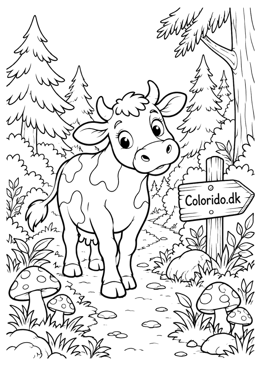 Ko på skovstien – naturtegning til print