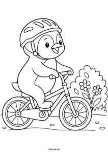 Pingvin på cykel – sjov gratis tegning