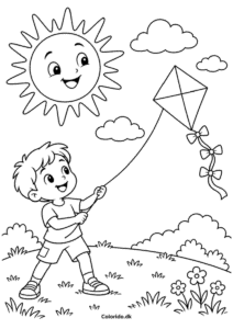 Sol og drageflyvning – tegning til print