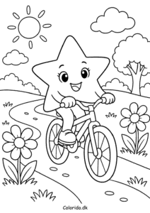Stjerne på cykel – sjov tegning til børn