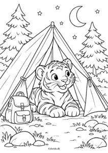 Tiger på telttur – tegning til 5-årige
