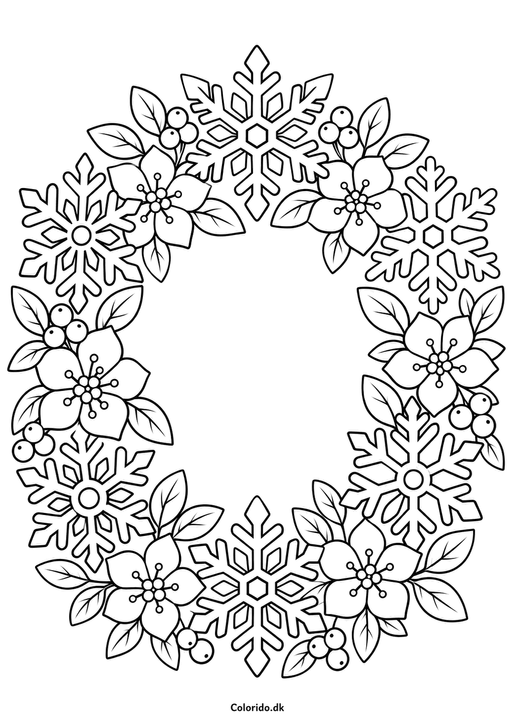 Snefnug og vinterblomster – gratis tegning til print