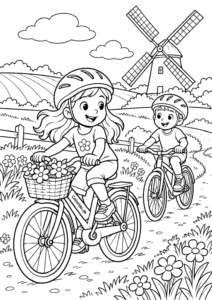 Cykeltur på landet – tegning med to cykler