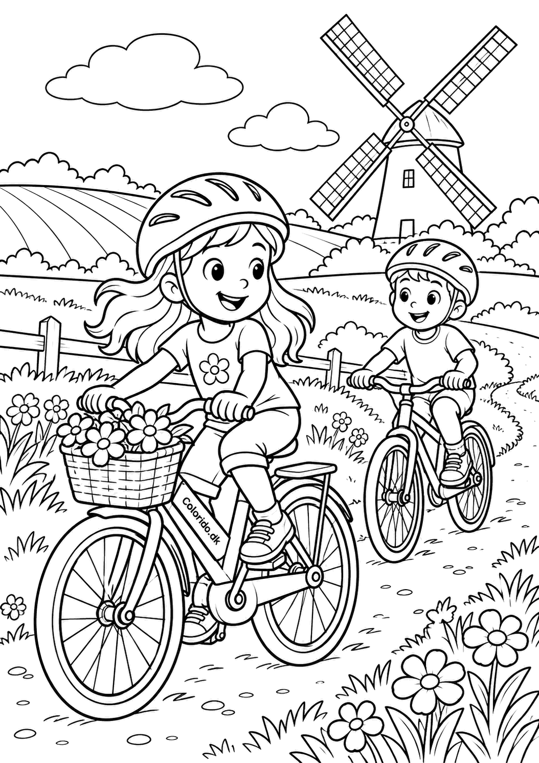 Cykeltur på landet – tegning med to cykler