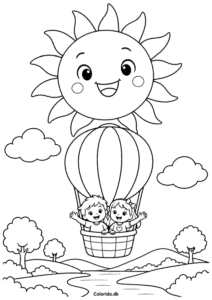 Sol over en luftballon – eventyrtegning til print