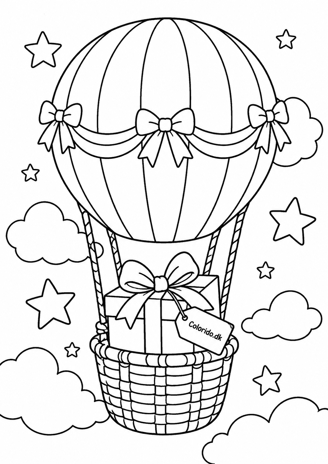 Julegave hænger i en luftballon til farvelægning