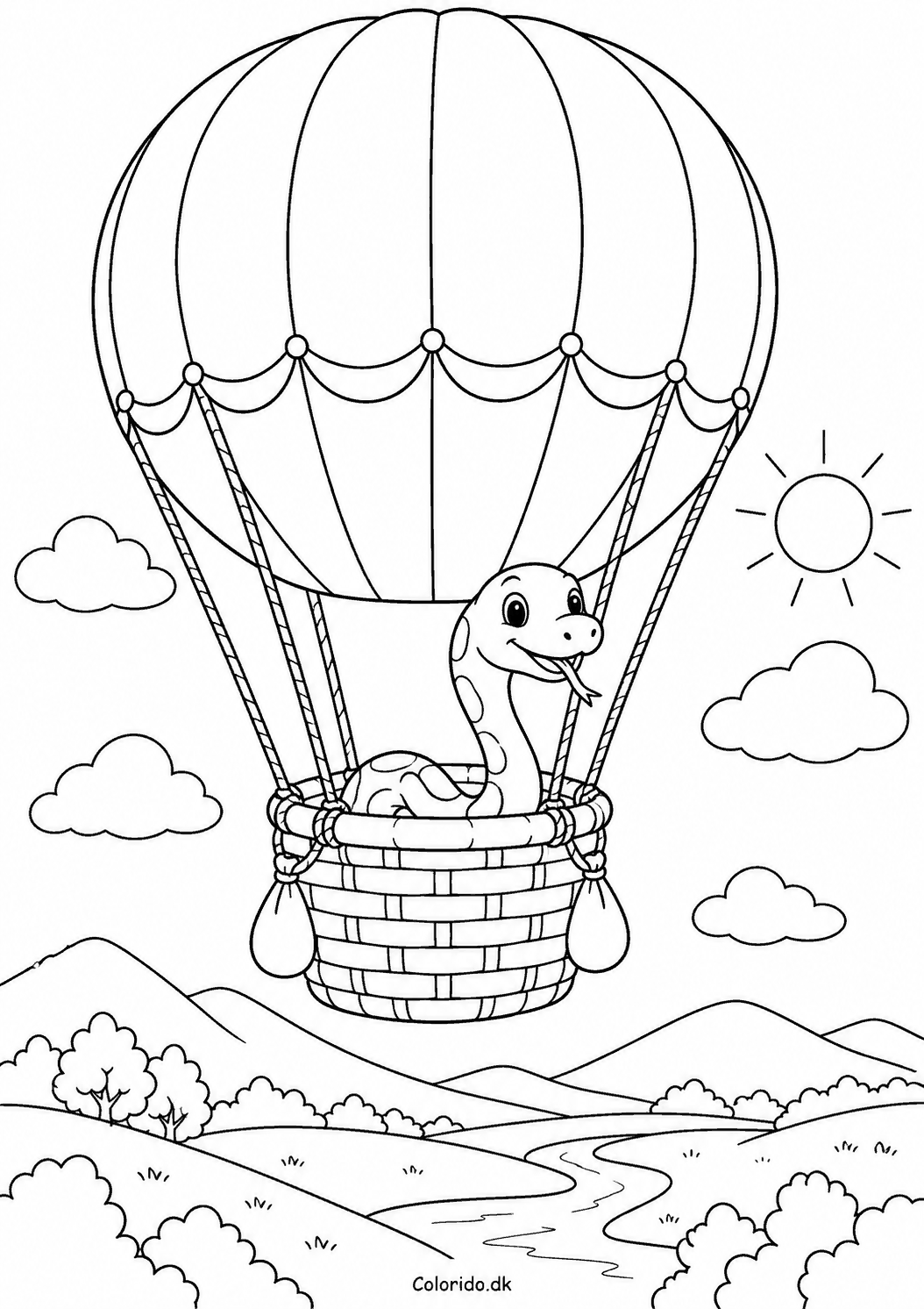 Slange i luftballon – eventyrlig tegning til print