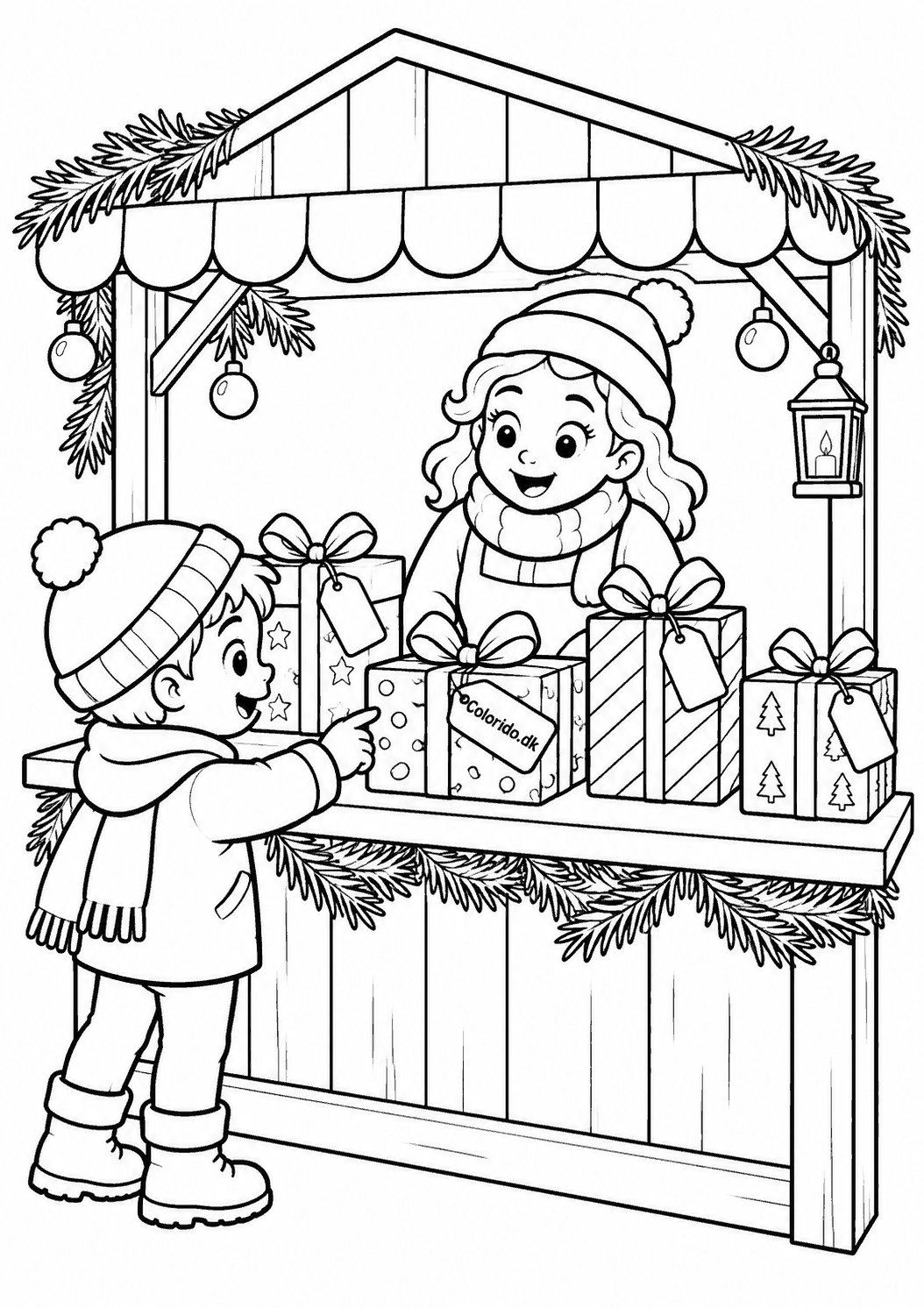 Gavebod på julemarkedet – tegning til print