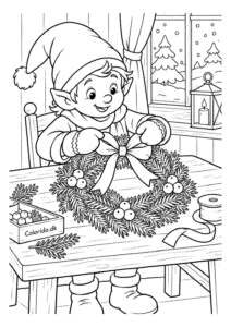 Nisse pynter en julekrans til print