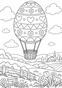 Påskeæg som luftballon – eventyrlig tegning