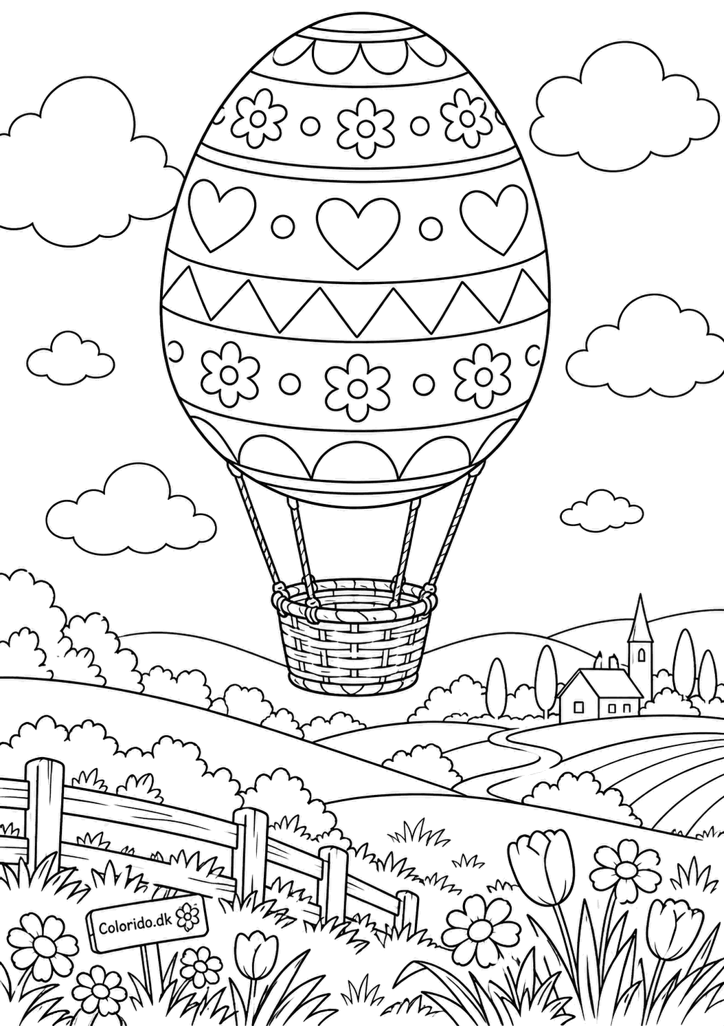 Påskeæg som luftballon – eventyrlig tegning