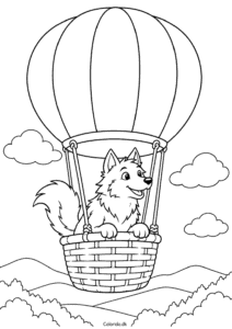 Ulv i luftballon – eventyrlig tegning til print