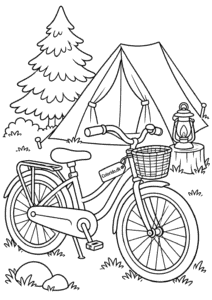 Cykel ved campingpladsen – gratis tegning
