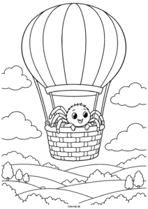 Edderkop i luftballon – eventyrtegning til print