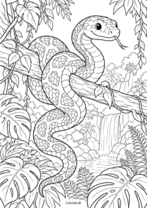Python i junglen – detaljeret tegning til farvelægning