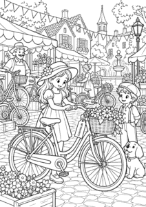 Cykelmarked i landsbyen – tegning til print