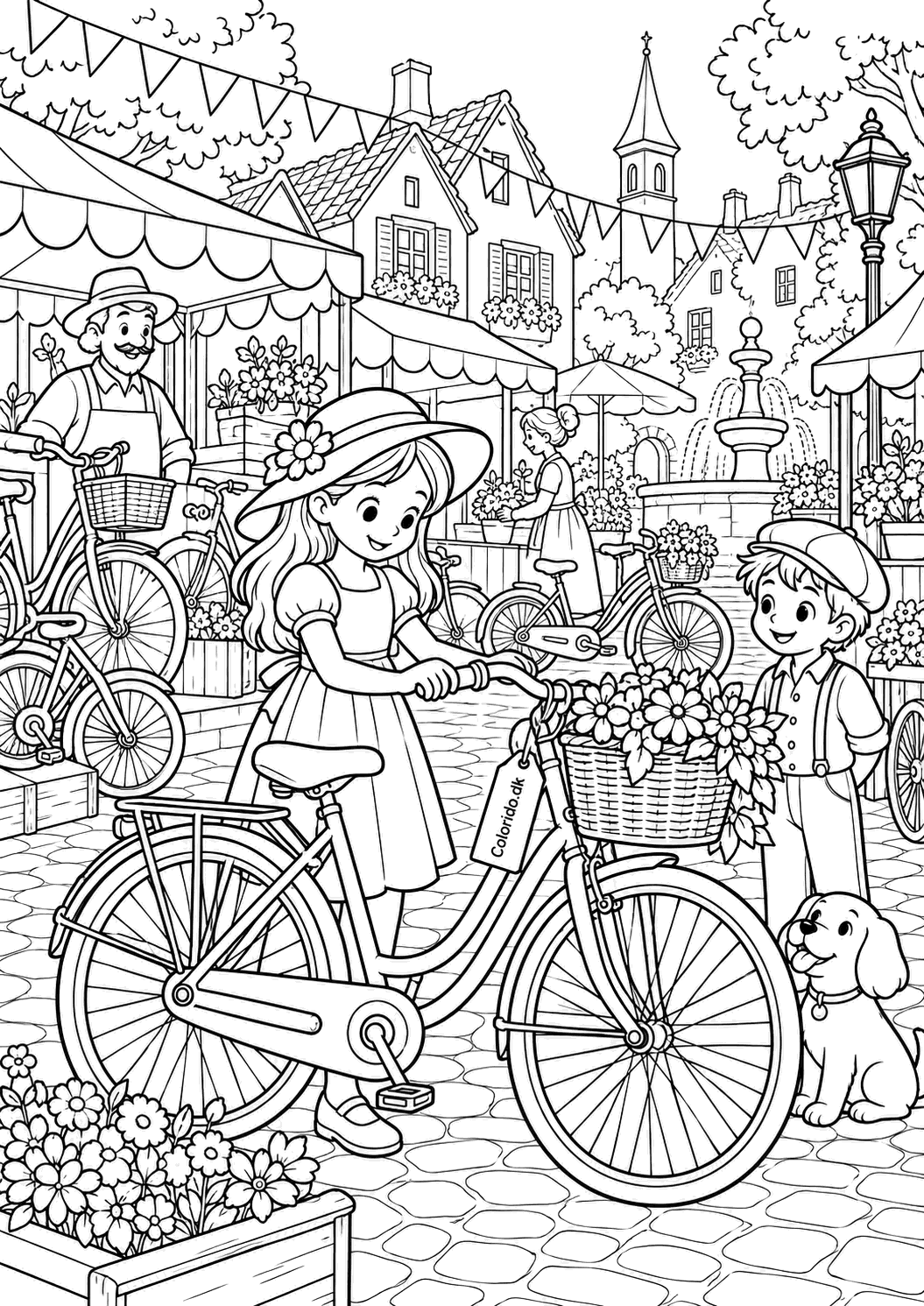 Cykelmarked i landsbyen – tegning til print