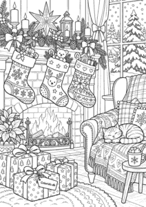 Julesokke i hyggelig julestue – detaljeret tegning
