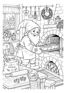 Nisse bager julebrød i køkkenet til farvelægning