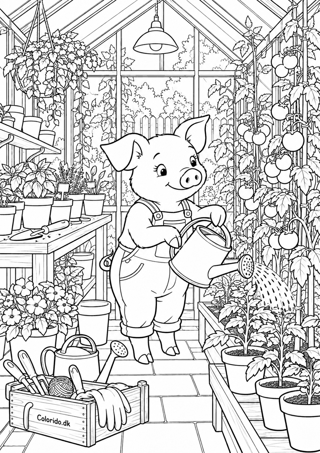 Gris i drivhuset – detaljeret havetegning til print