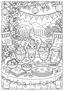 Isfest i haven – detaljeret sommertegning
